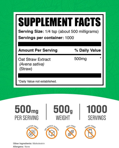 Oat Straw Extract Powder - Avena Sativa Herbal Supplement, Gluten-free, 500mg per Serving, 500g