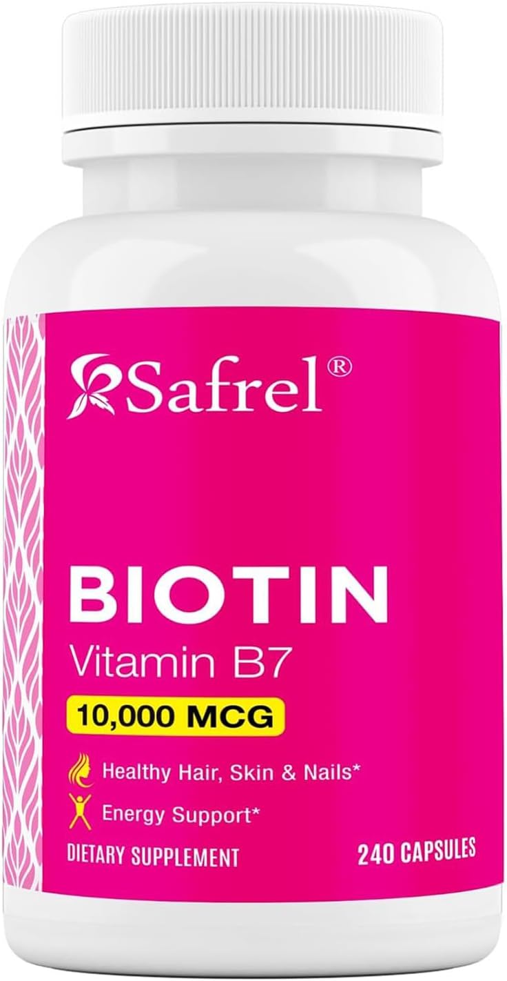 Safrel Biotin 10,000µg (10mg) Supplement, 240 Capsules – Vegetarian, Gluten-free, Non-GM - görsel 1