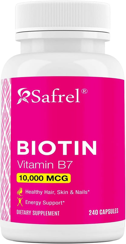 Safrel Biotin 10,000µg (10mg) Supplement, 240 Capsules – Vegetarian, Gluten-free, Non-GM