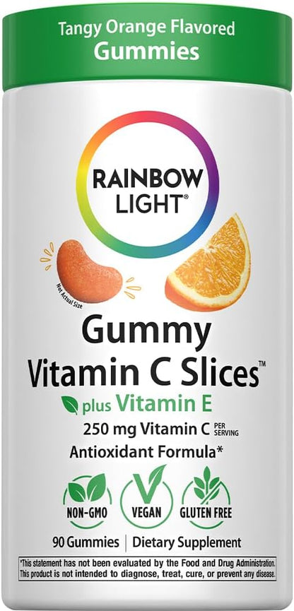 Rainbow Light Vitamin C Gummies with Vitamin E, 90 Gummies, Tangy Orange Flavour