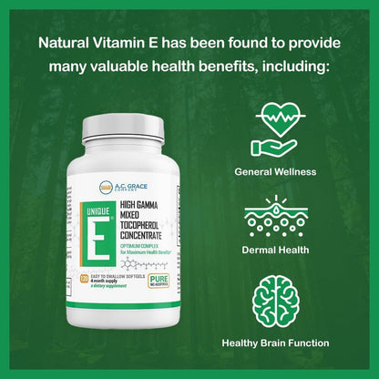 UNIQUE E Mixed Tocopherols - 120 Soft Gels, Natural Vitamin E Food Supplement