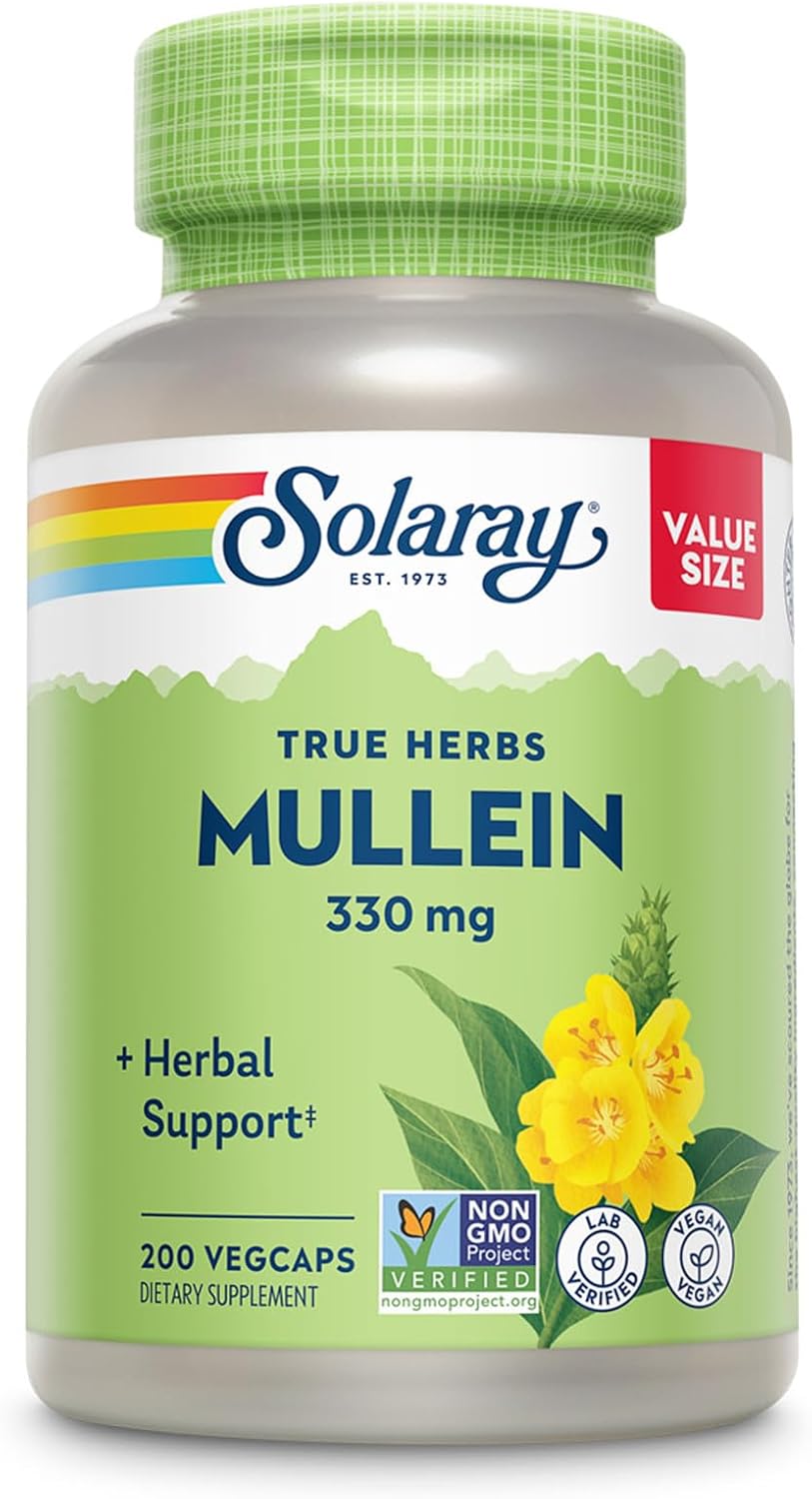 SOLARAY Mullein Leaf 330mg Vegan Capsules - Traditional Support for Respiratory and Bronchial Health (Pack of 2, 100 Capsules) - görsel 7