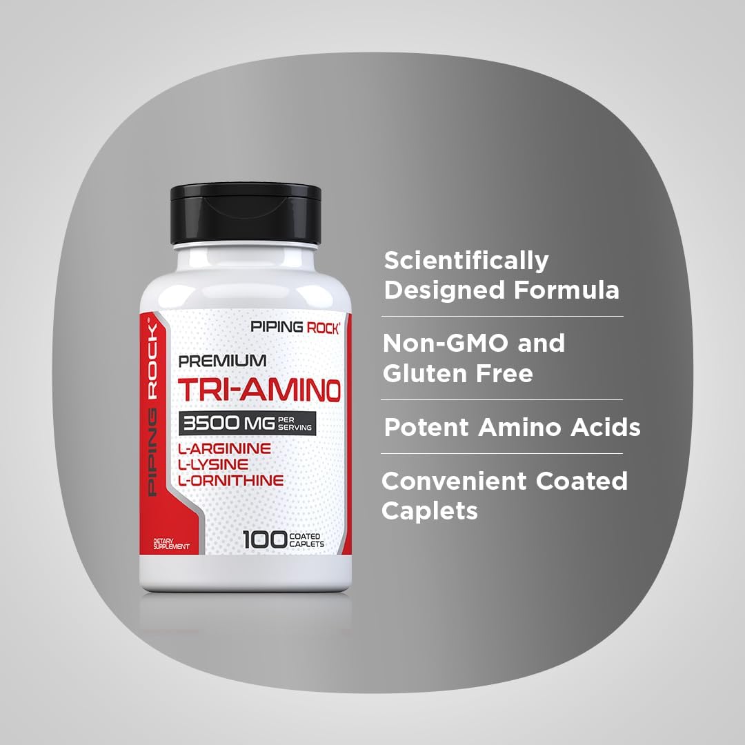 Piping Rock Tri Amino Supplement | 100 Caplets | L-Arginine, L-Ornithine, L-Lysine - görsel 4