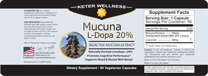 Mucuna Pruriens 20% L-Dopa – Standardised Velvet Bean Extract – Vegan, Non-GMO, 90 Capsules