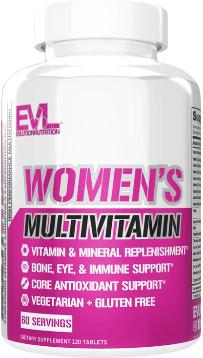 Evlution Nutrition Women's Multivitamin - Full Spectrum Vitamins & Minerals, Immune Health, Skin, Hair, Bone & Eye Health, 120 Tablets