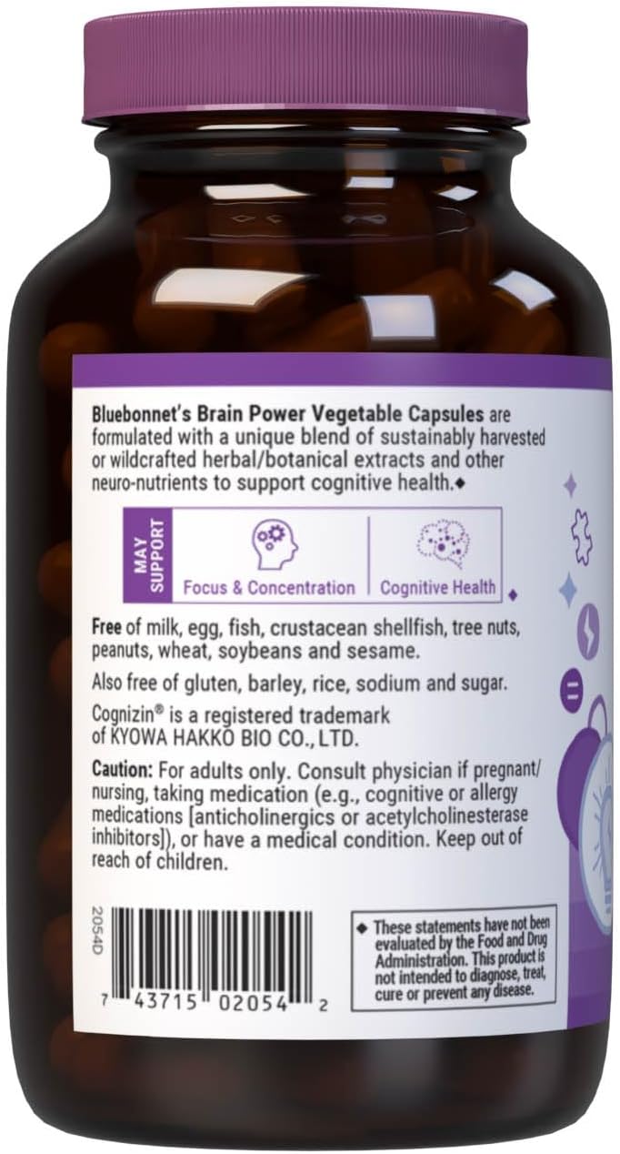 Bluebonnet Nutrition BrainPower – Whole Food-Based Nootropic Blend for Brain Health – 60 Vegetable Capsules – Image 4