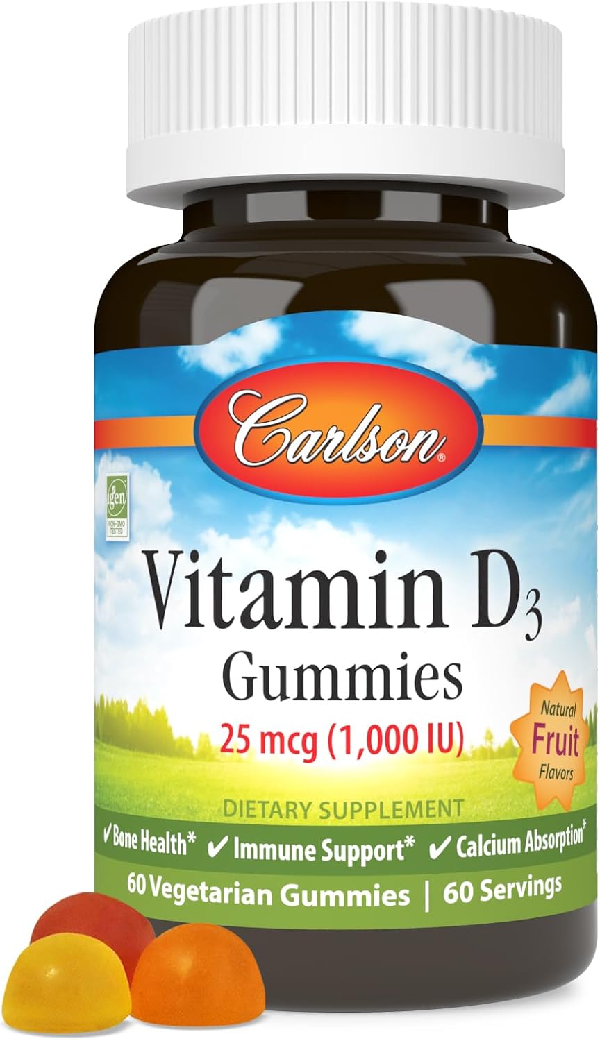 Carlson Vitamin D3 Gummies, 1000 IU (25 mcg), Natural Fruit Flavours, 60 Vegetarian Gummies - görsel 1