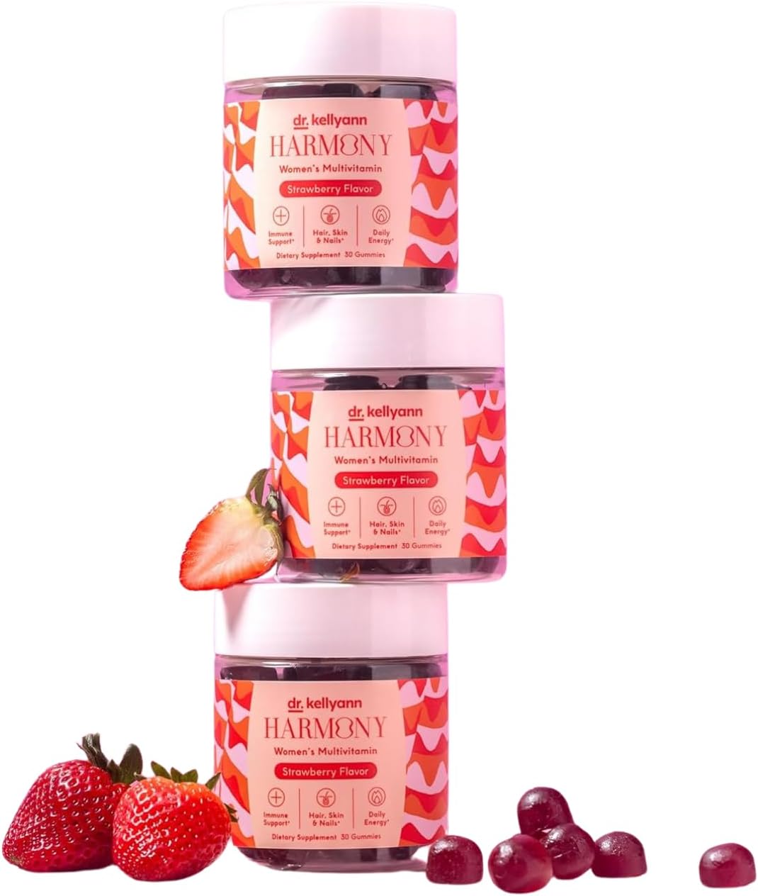 Dr. Kellyann Everyday Multivitamin Gummies – Complete Daily Multivitamin with Essential Nutrients for Energy, Immune Support & Wellness – Gluten-Free, Non-GMO, Delicious Strawberry Flavour, 30 Gummies - görsel 1