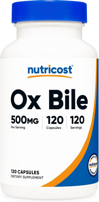 Nutricost Ox Bile Capsules 500mg (120 Capsules) - Non-GM, Gluten-free