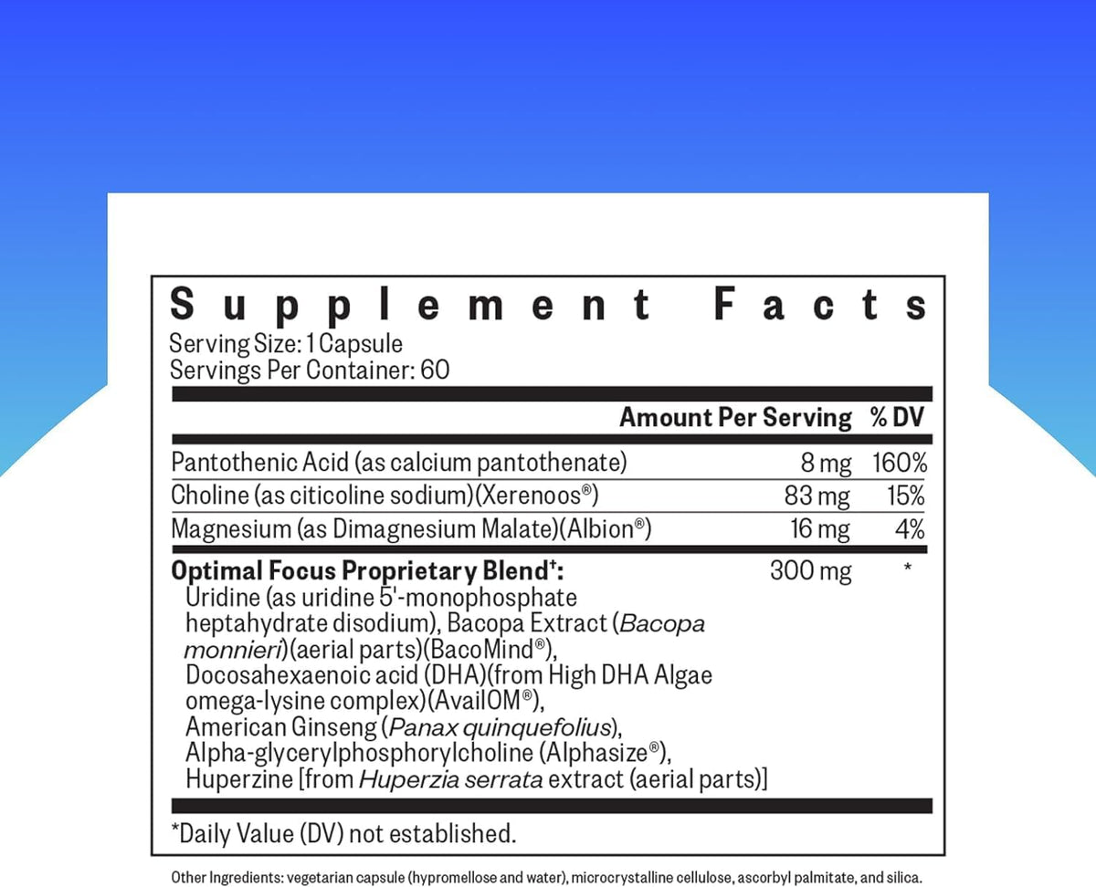 Seeking Health Optimal Focus – Stimulant-Free Nootropic for Cognitive and Focus Support with Choline, DHA from Algae, and American Ginseng (60 Capsules) - görsel 2