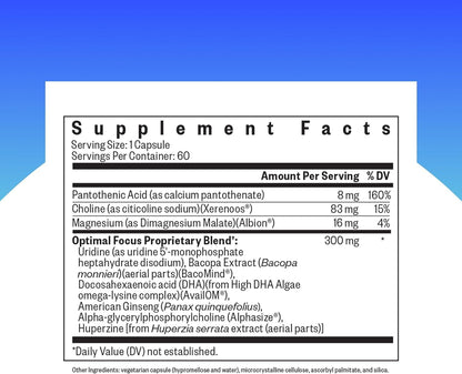 Seeking Health Optimal Focus – Stimulant-Free Nootropic for Cognitive and Focus Support with Choline, DHA from Algae, and American Ginseng (60 Capsules)