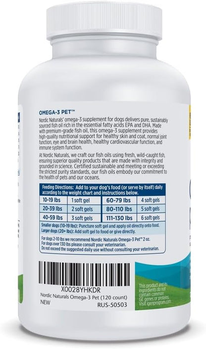 Nordic Naturals Omega-3 Pet, Unflavoured - 120 Soft Gels