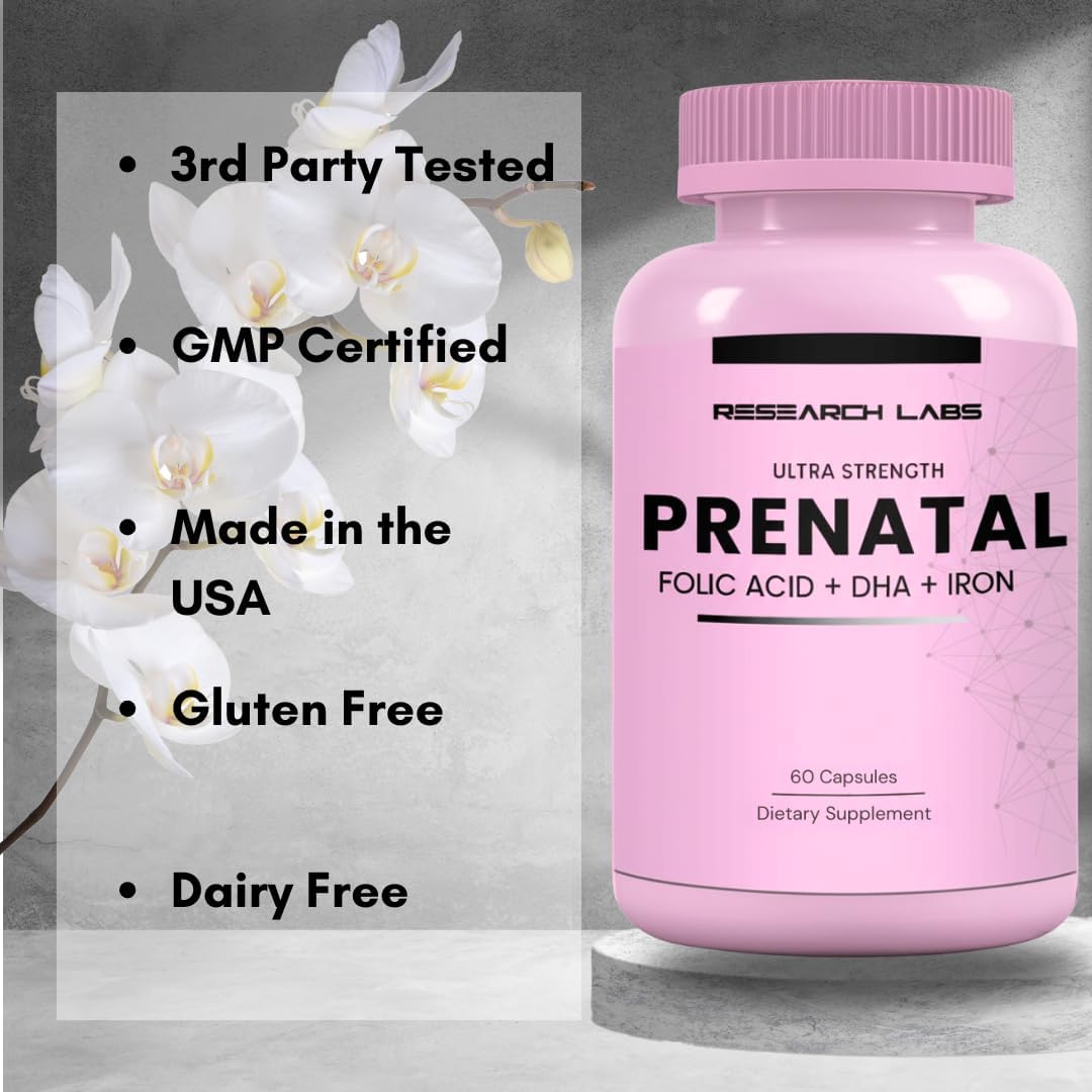 Research Labs Prenatal Vitamins for Women – Methylated Folate, DHA, 17 Nutrients, 60 Capsules - görsel 5