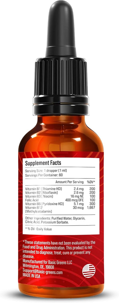 Vitamin B Complex Liquid Drops – Extra Strength Sublingual Formula, Vegan