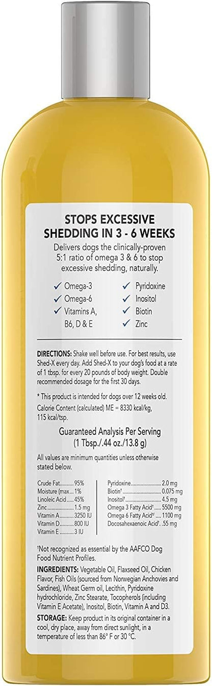Shed-X Liquid Dog Supplement, 473ml – 100% Natural – Helps Control Excessive Shedding with Omega-3 Fish Oil