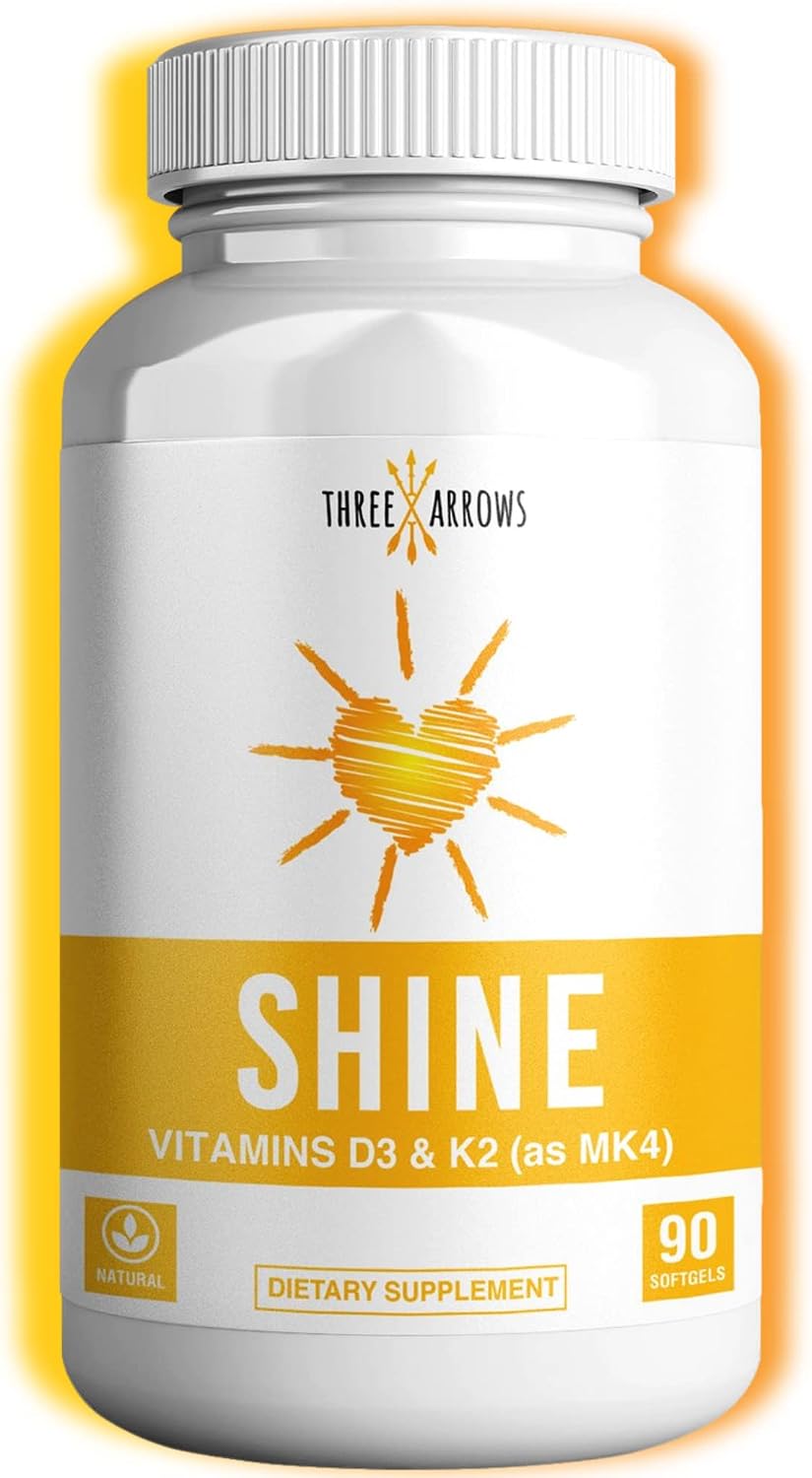 Three Arrows Shine Vitamin D3 K2 MK4 5000 IU + K2 500 mcg, 90 Softgels - görsel 1
