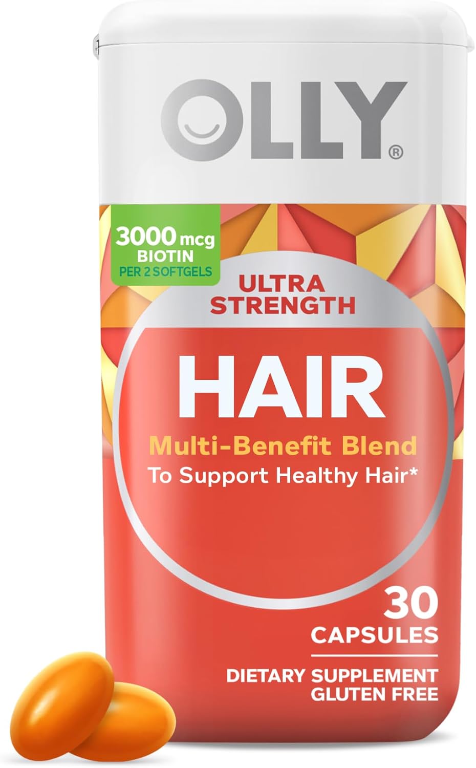 OLLY Ultra Strength Hair Softgels - Biotin, Keratin, Vitamin D & B12, 30 Softgels - görsel 1