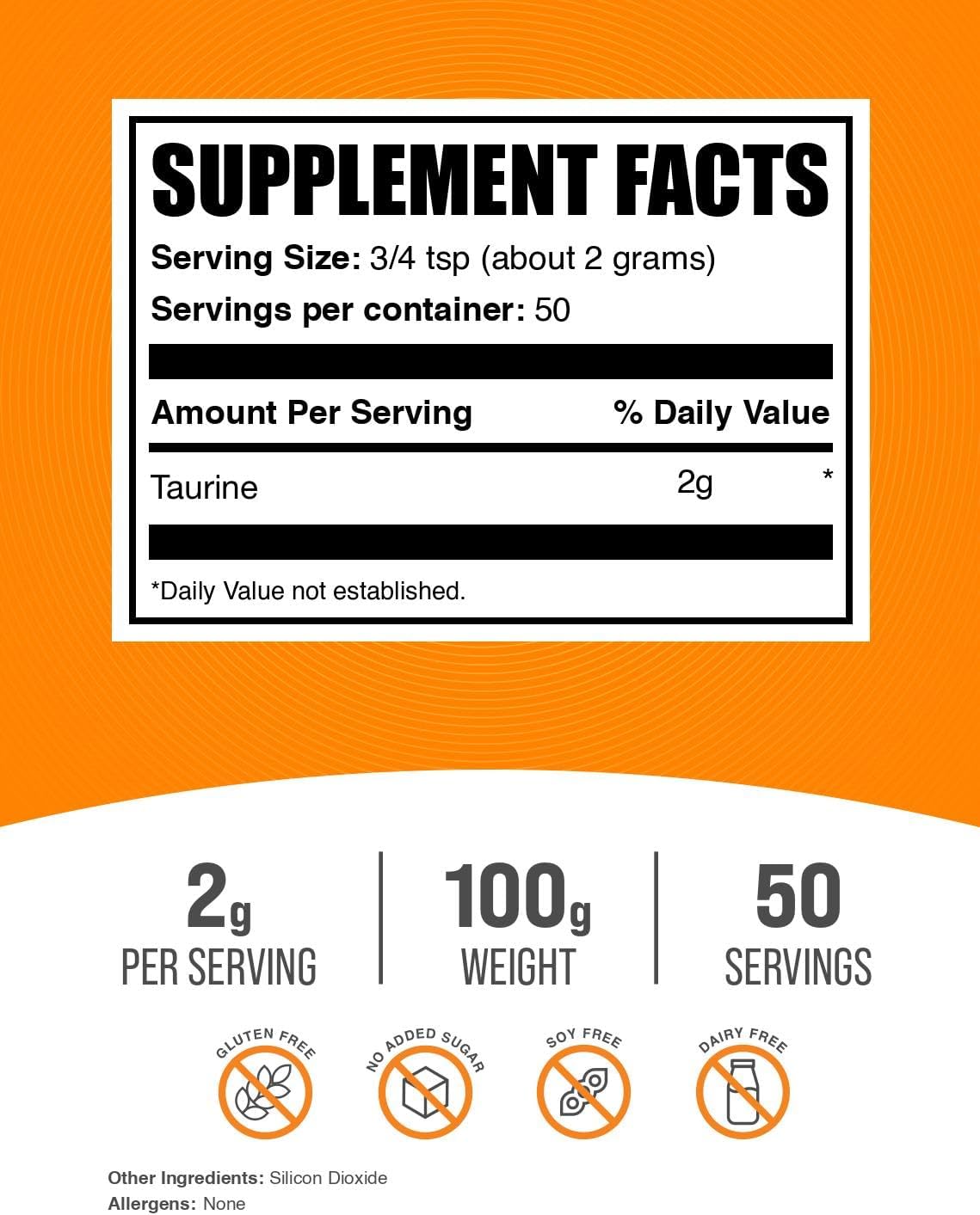 BulkSupplements Taurine Powder 100g - görsel 2