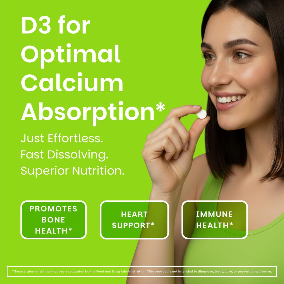 EZ Melts Vitamin D3 5,000 IU - Dissolvable Tablets, Vegan, Non-GMO - Green Apple - görsel 2