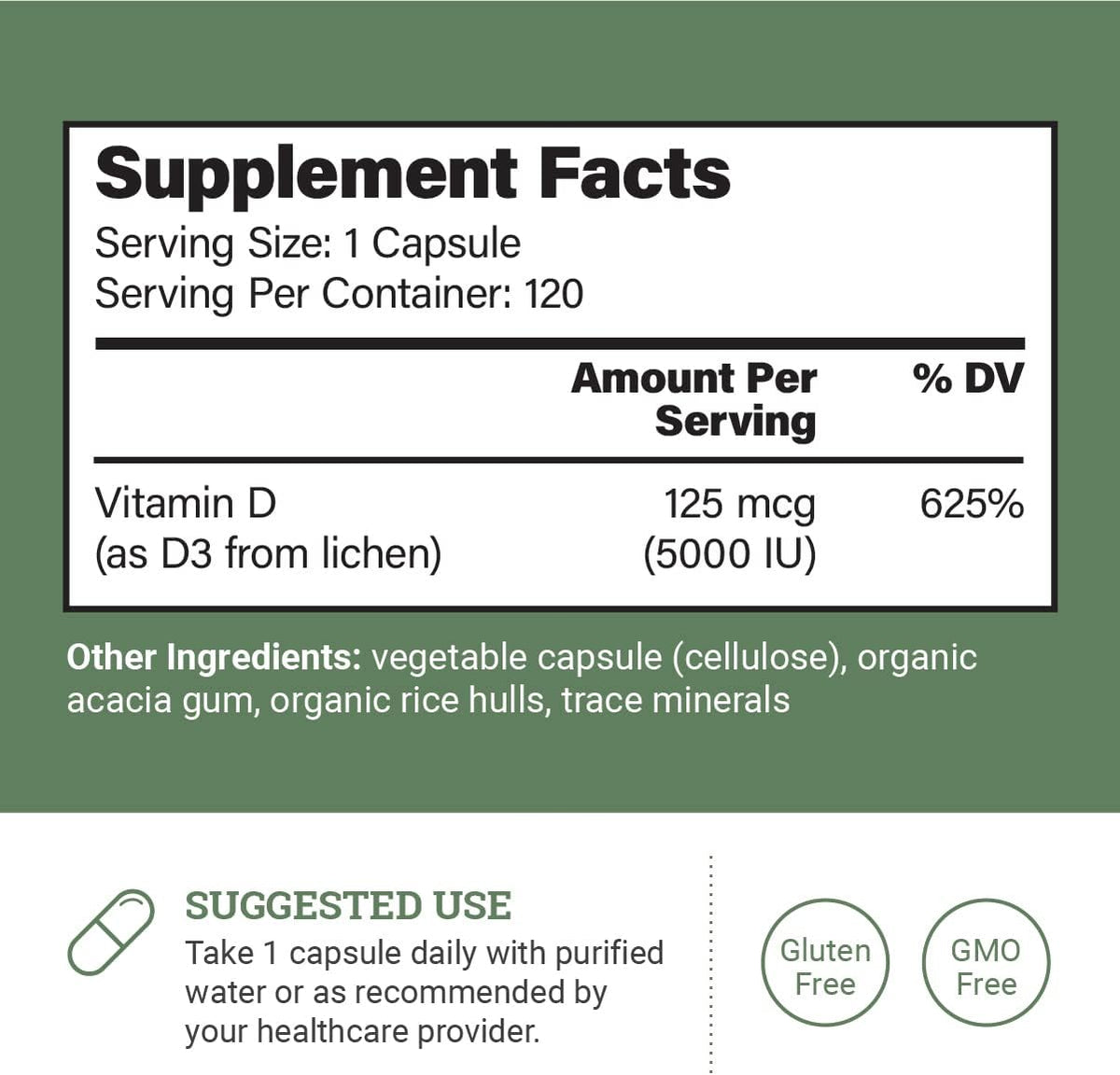 Earth Harmony Naturals Vegan Vitamin D3 5000 IU Supplement - 120 Capsules - görsel 2