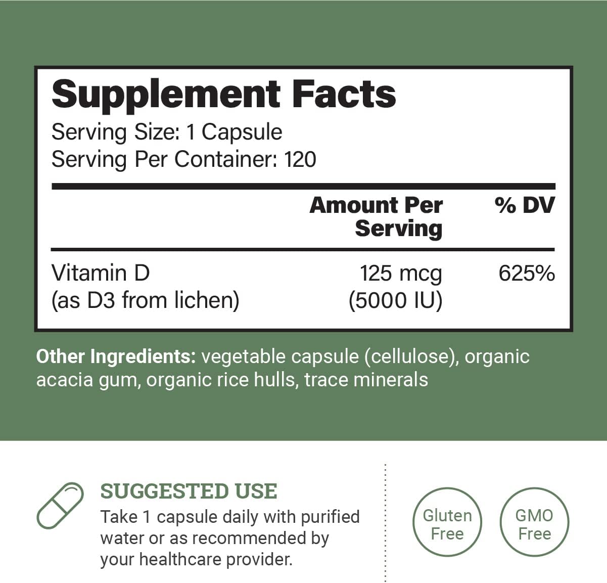 Earth Harmony Naturals Vegan Vitamin D3 5000 IU Supplement - 120 Capsules - görsel 2