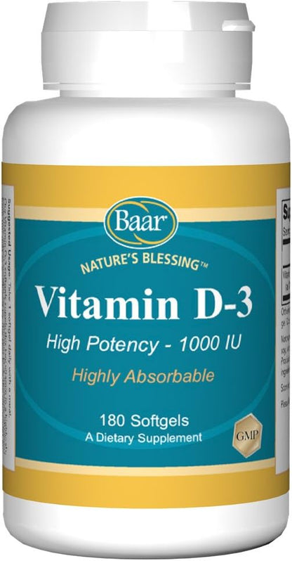 Baar Vitamin D3 Softgels, 5,000 IU, 120 Softgels