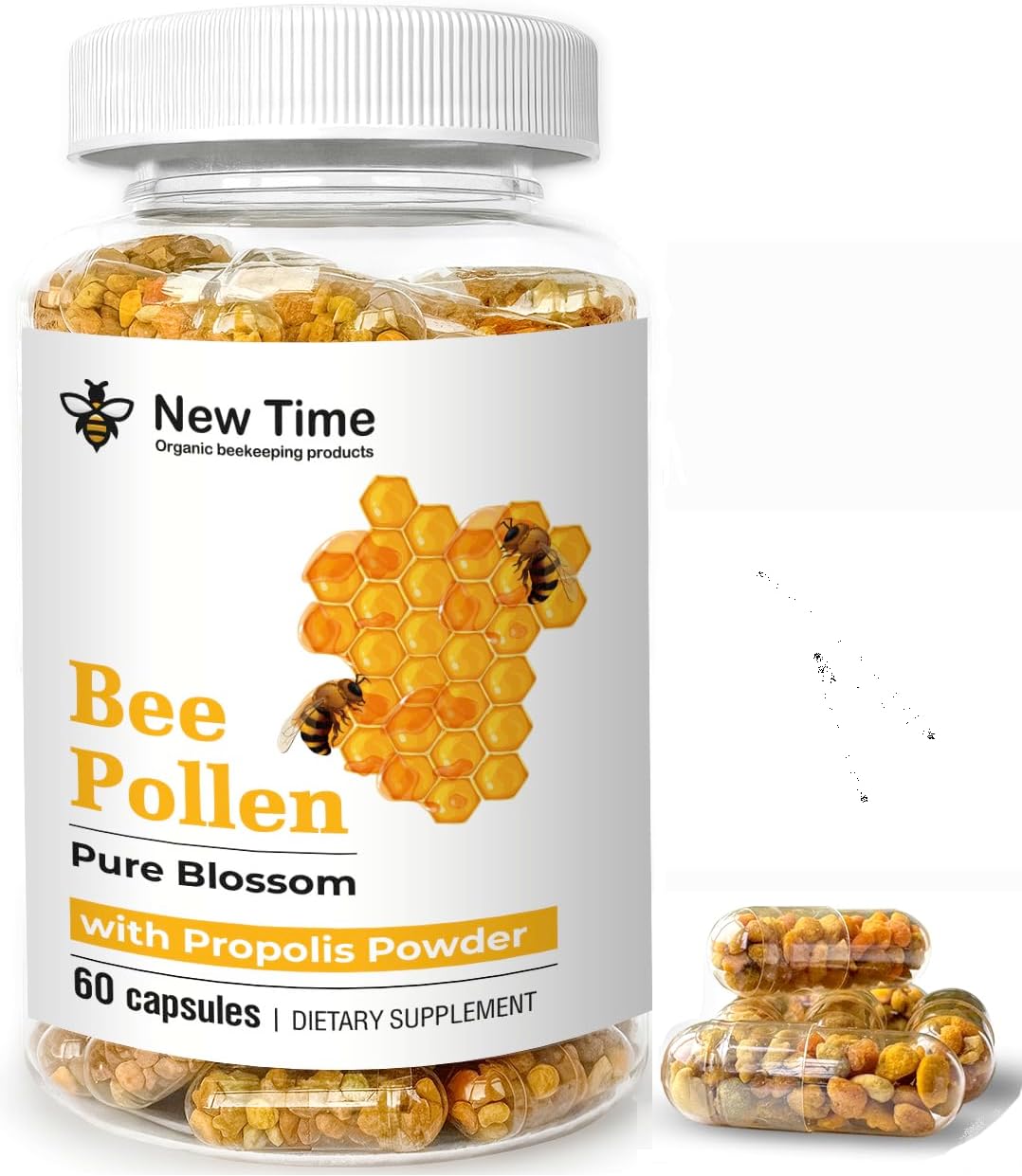 Bee Pollen Capsules with Propolis – Organic Supplement for Energy, Vitality & Immune Support - görsel 1