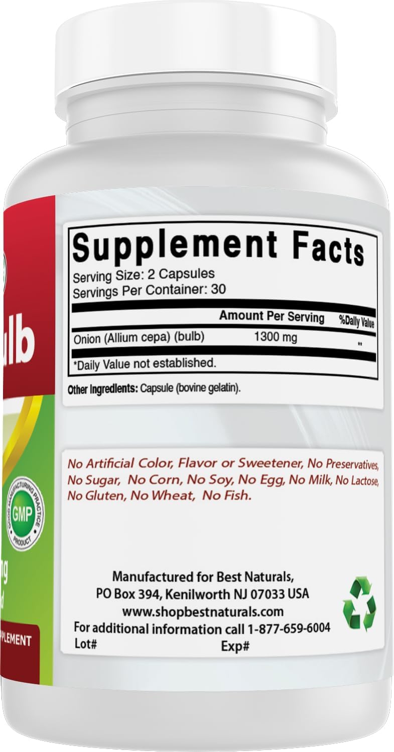 Best Naturals Onion Dried Bulb 1300mg per Serving - 60 Capsules - Also Called (Allium Cepa) - görsel 6