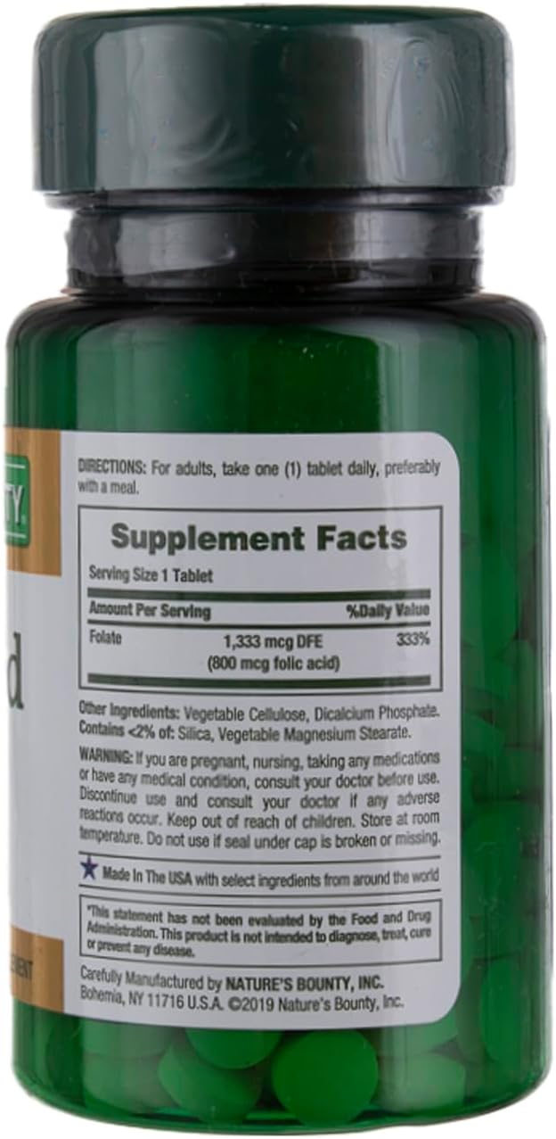 Nature's Bounty Folic Acid 800 mcg Tablets, 250 Count - görsel 2