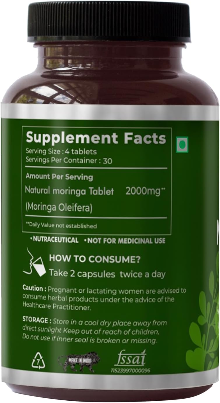SAPTAMVEDA Natural Moringa Tablets - Organic Drumstick Leaf Food Supplement (120 Tablets) - görsel 8