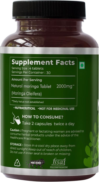 SAPTAMVEDA Natural Moringa Tablets - Organic Drumstick Leaf Food Supplement (120 Tablets)