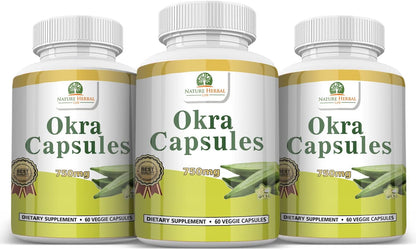 Okra Capsules 750 mg - 180 Vegetarian Capsules - Nature Herbal Life