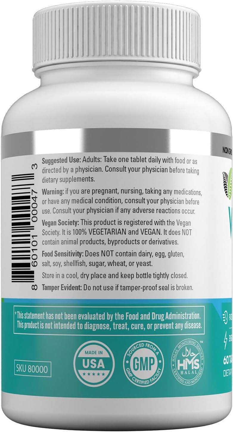HAYAT Vitamins Vegan Vitamin B12 1000 mcg, Fast-Dissolve Sublingual Tablets for Energy Metabolism Support, 60 Count - görsel 2