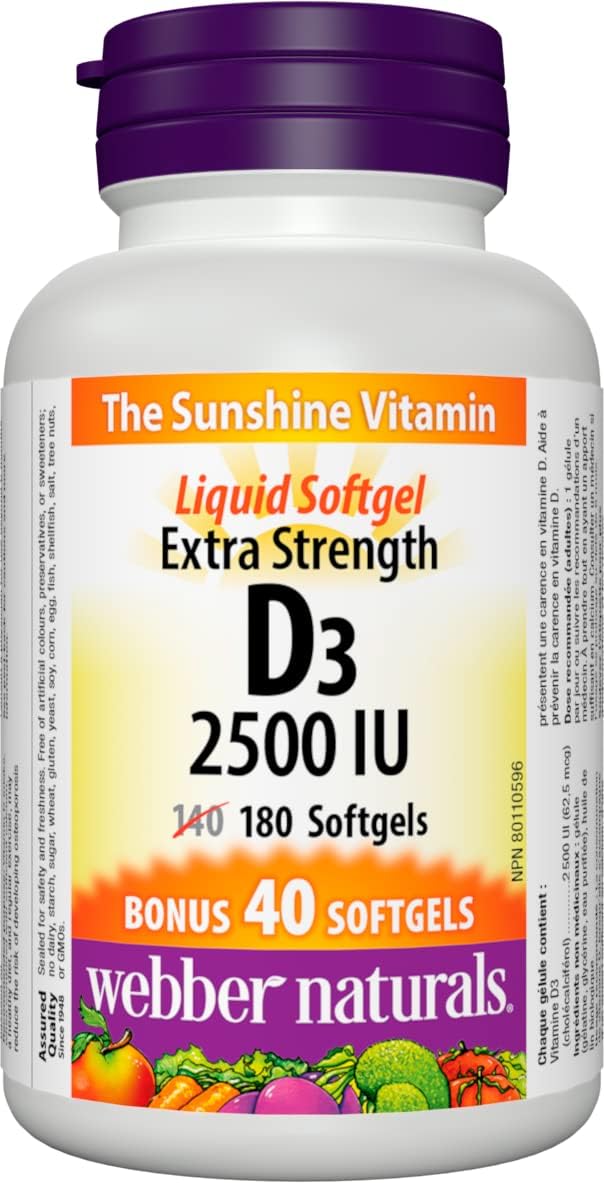 Webber Naturals Vitamin D3 2,500 IU Extra Strength, 180 Softgels - görsel 1