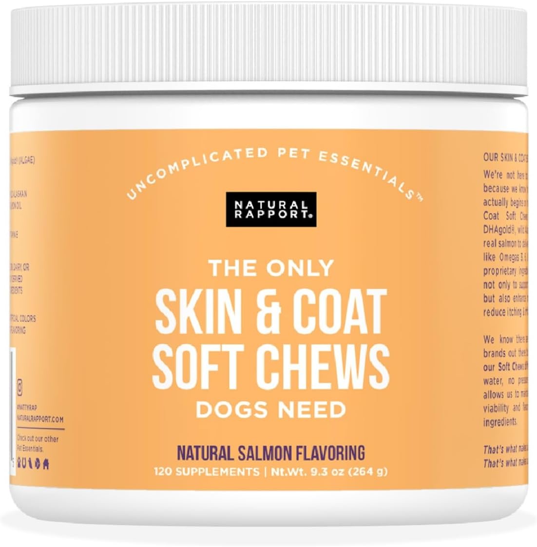 Natural Rapport Dog Skin & Coat Supplement – Salmon Oil Soft Chews, 120ct - görsel 1