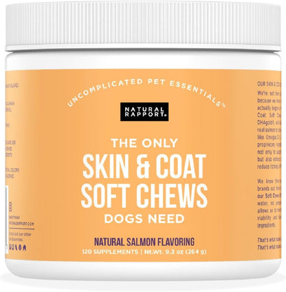 Natural Rapport Dog Skin & Coat Supplement – Salmon Oil Soft Chews, 120ct