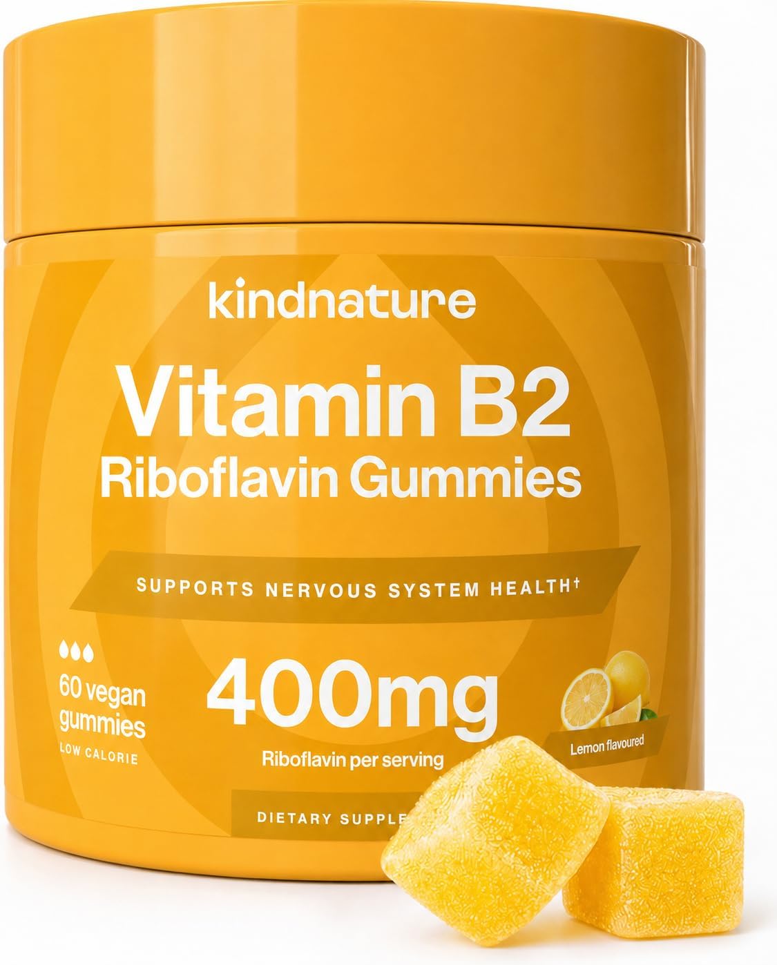 kindnature Vitamin B2 Gummies - Riboflavin 400mg Supplement for Children & Adults - Non-GMO, Soya & Gluten-free, Vegan Chewable Gummies (30 Day Supply) - görsel 1