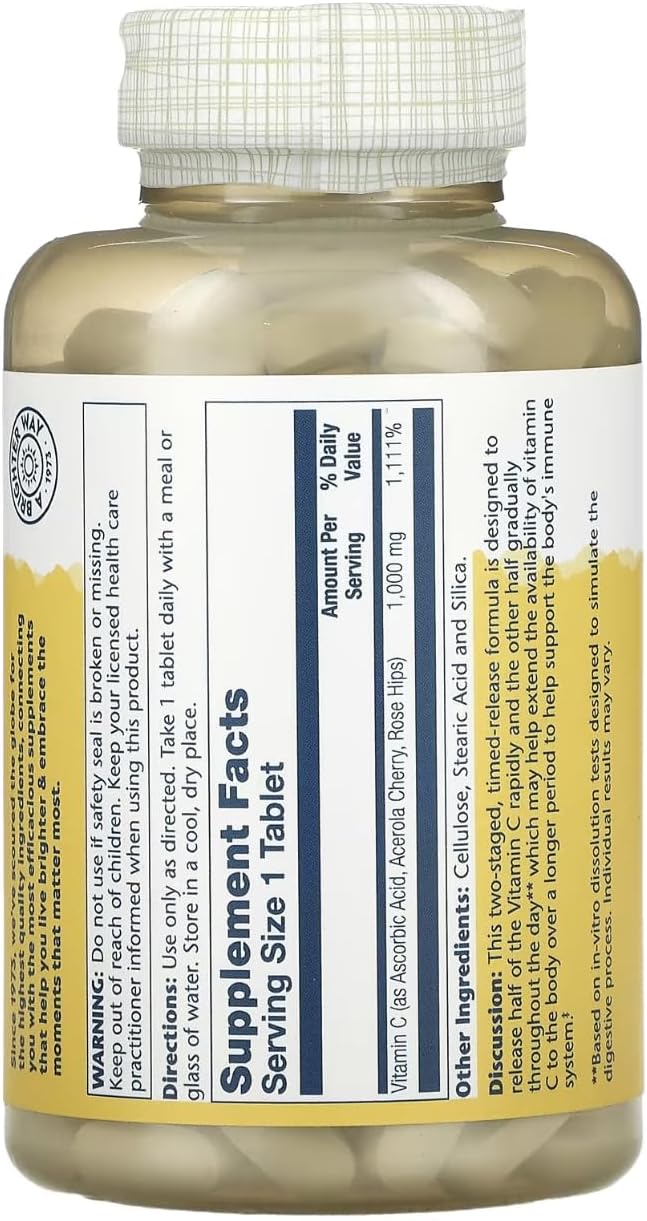 SOLARAY Timed Release Vitamin C with Rose Hips & Acerola, 1000mg, 250 Tablets - görsel 2