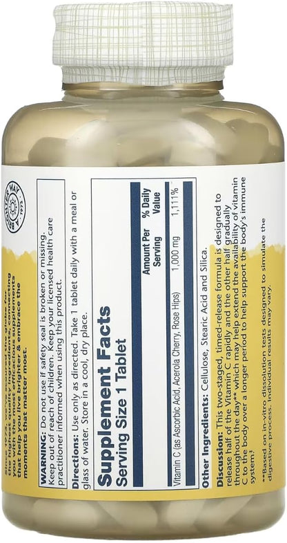 SOLARAY Timed Release Vitamin C with Rose Hips & Acerola, 1000mg, 250 Tablets