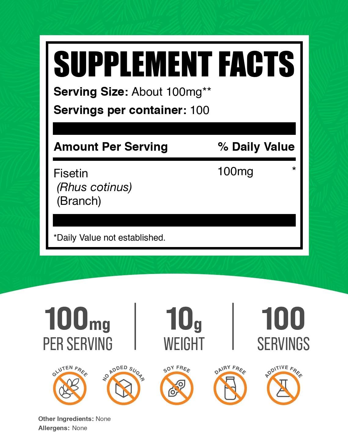 BulkSupplements Fisetin Powder, 10g – 100mg per Serving, Pure and Gluten-free (Pack of 1) - görsel 2