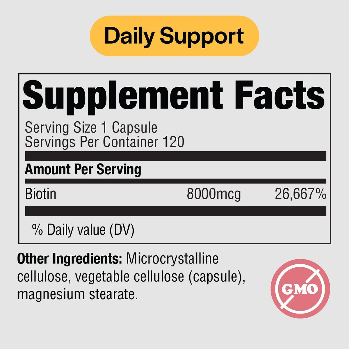 PureFormulas Biotin 8000 mcg Hair Skin Nails Supplement, Vitamin B7 Capsules for Women and Men, 120 Count - görsel 2
