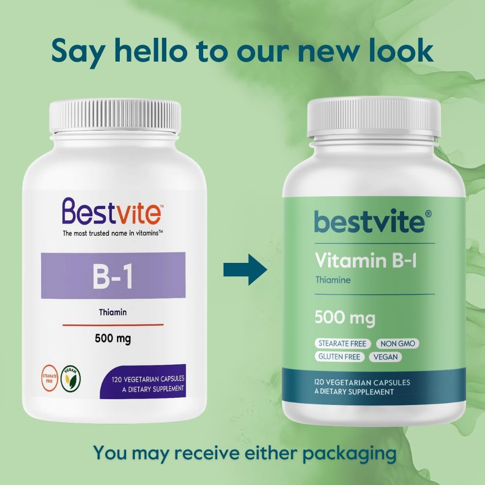 BESTVITE Vitamin B-1 (Thiamin) 500mg - 240 Vegetarian Capsules (2 x 120) - görsel 7