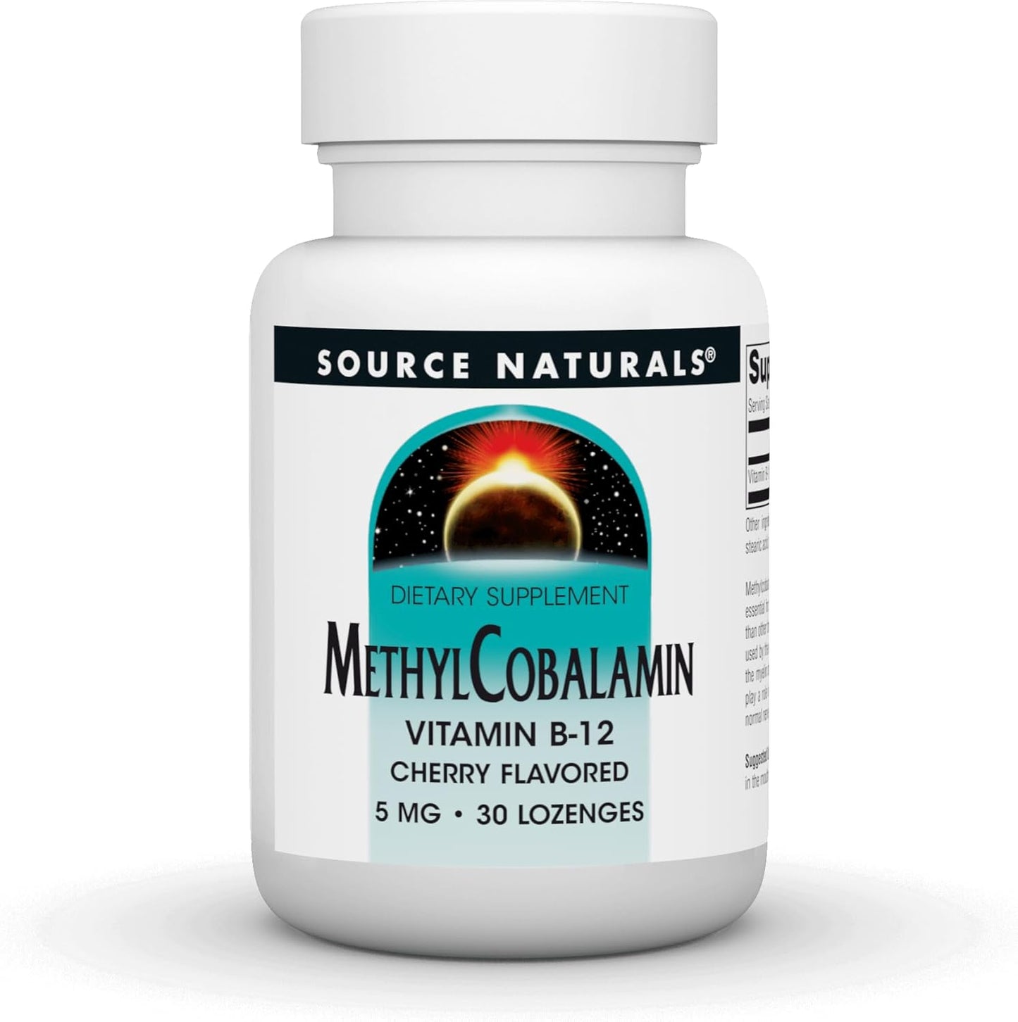 Source Naturals Methylcobalamin Vitamin B-12 - Cherry Flavoured - 5 mg (5000 mcg) - 30 Lozenges - görsel 1