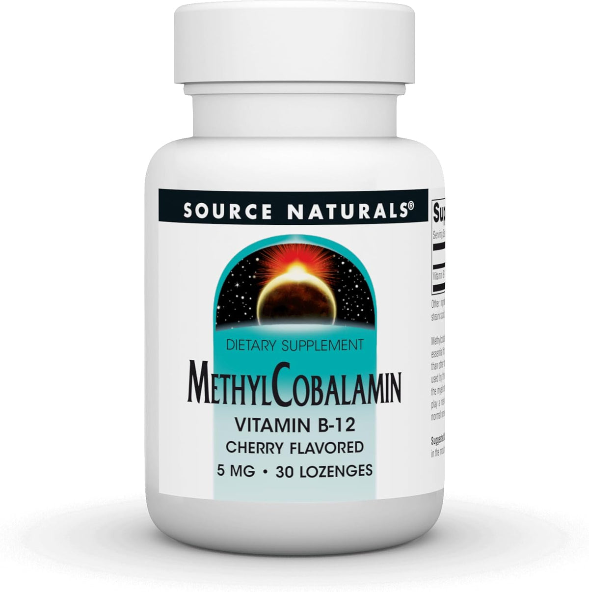 Source Naturals Methylcobalamin Vitamin B-12 - Cherry Flavoured - 5 mg (5000 mcg) - 30 Lozenges - görsel 1