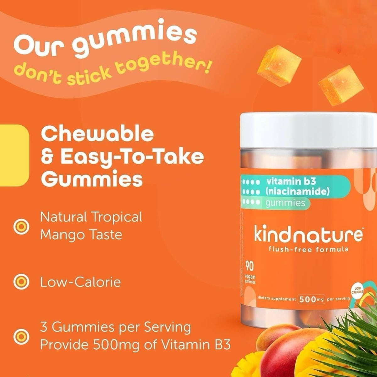 Kindnature Vitamin B3 Niacinamide Gummies 500mg – Flush-Free Niacin Supplement – Contributes to Normal Skin, Energy Metabolism & Nervous System Function – Vegan, Non-GMO, Gluten-free, Soya-Free – 90 Gummies - görsel 5