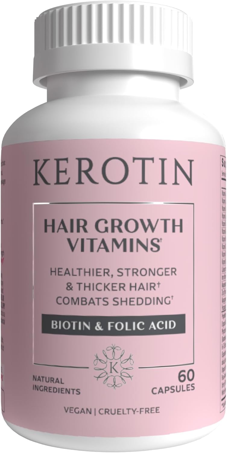 Kerotin Hair Growth Vitamins - Biotin Supplement, DHT Blocker, Collagen Stimulator for Hair Loss Support (60 Capsules) - görsel 1
