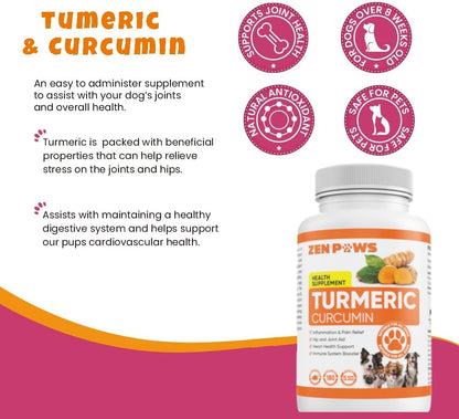 Turmeric Curcumin for Dogs – 180 Duck-Flavoured Tablets – Advanced Hip & Joint Formula with Piperine – Supports Mobility, Inflammatory Response, Skin Health & Immune Function