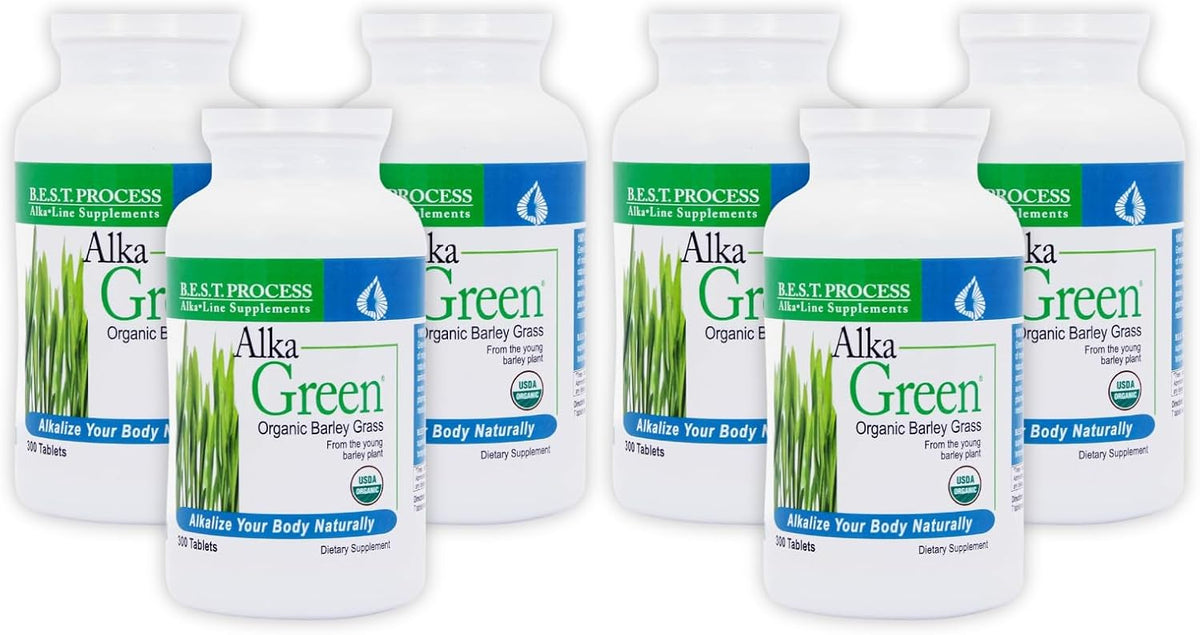 Alka•Green Tablets (6 Pack) – Organic Barley Grass Supplement with Enzymes & Amino Acids - görsel 1
