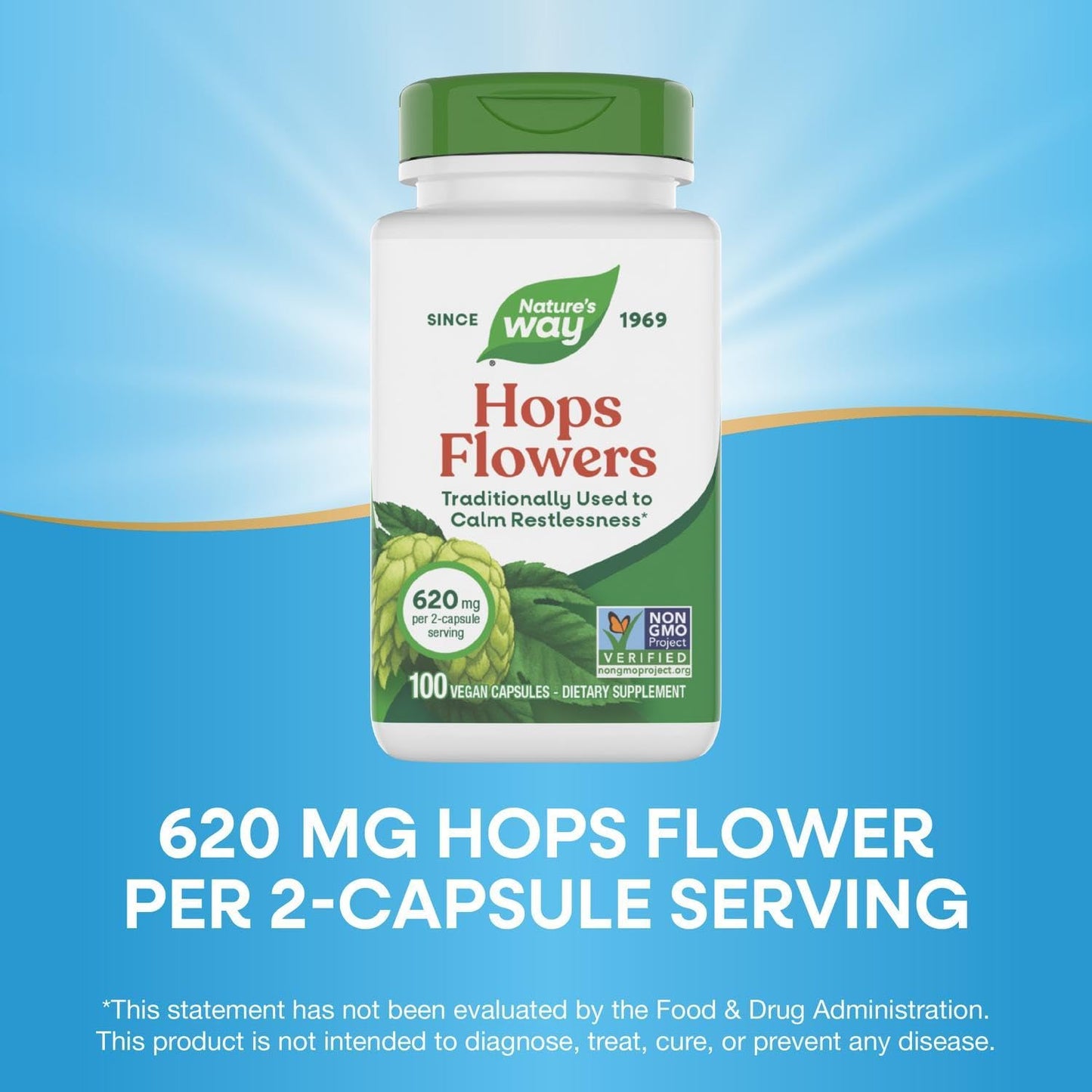 Nature’s Way Hops Flowers, Traditionally Used to Calm Restlessness*, 620 mg per 2-capsule Serving, Herbal Food Supplement, Vegan, Gluten-free & Dairy-free, 100 Capsules (Packaging May Vary) - görsel 4