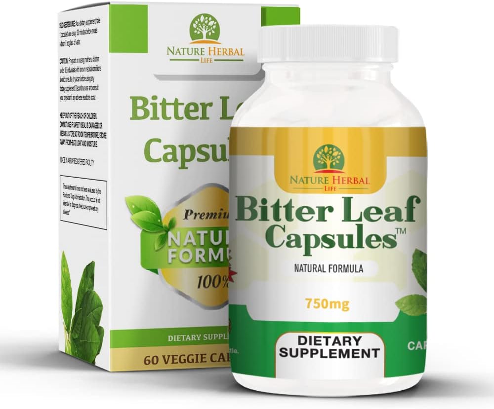 Nature Herbal Life Bitter Leaf Capsules - 750 mg, 60 Capsules - Natural Herbal Food Supplement - görsel 1